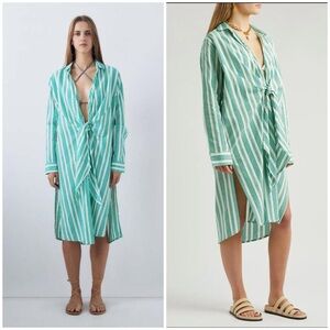 Gimaguas / NWT Ma’am Dress Green striped tie front midi dress cover up large L